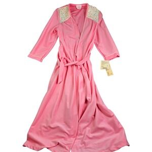 Vintage Carriage Court Sears Velour Robe Women Small Coral Pink Embroidered